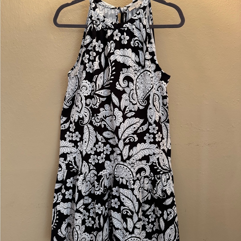 LOFT Black and White Floral Halter Dress